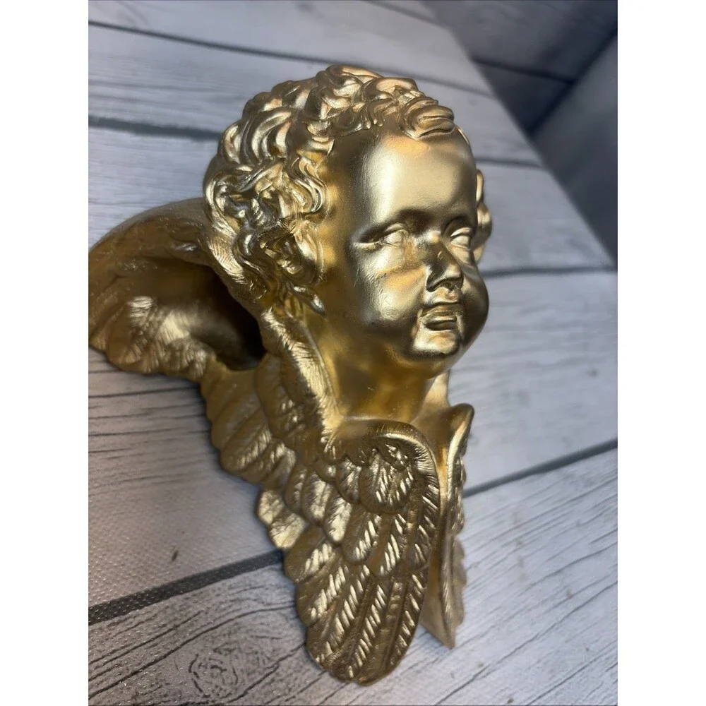 2 Vintage Hard Plaster Cherub Drapery Curtain Rod Wall Sconce Swag Holders